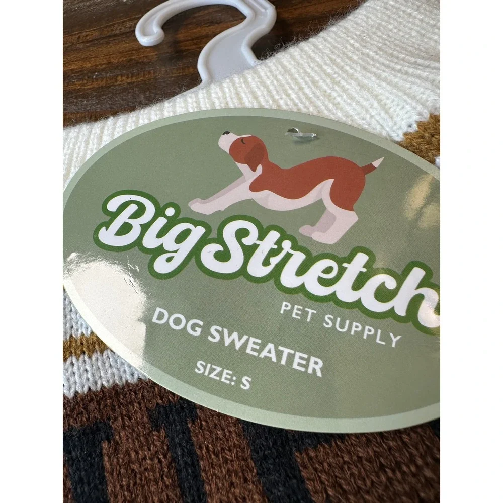 Big Stretch Pet Supply Pumpkin Spice Lover Dog Sweater Small‎ Brown White NWT